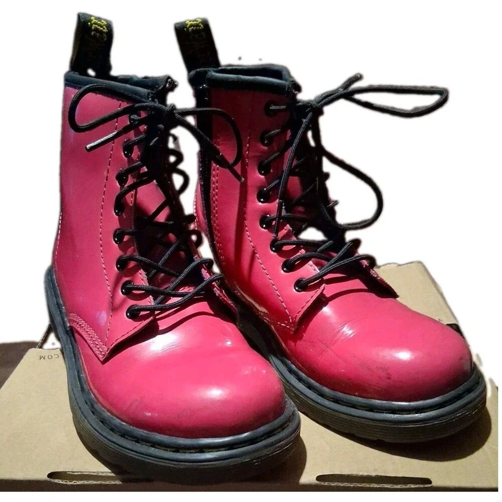 Dr Martens Delaney Hot Pink Leather Ankle Boots Side Zip Kids Size US 2 UK 1